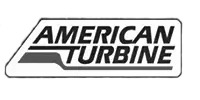 Black and white logo with the words AMERICAN TURBINE in bold, capital letters, inside a bordered shape with an angled design on the left side.