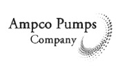 Ampco Pumps Company logo with black text and a spiral pattern of small dots on the right side.