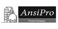 AnsiPro Pump Company logo featuring industrial tanks and domes graphic on the left and the company name in white on a black background on the right.