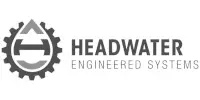 Headwater Engineered Systems logo featuring a water droplet with a gear and stylized H inside, next to the company name in uppercase letters.
