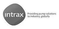Intrax logo with the text Providing pump solutions to industry, globally beside a rounded, dark shape containing the word intrax.