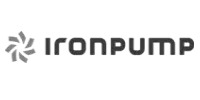 IronPump logo in grayscale, featuring a geometric, turbine-like icon to the left of the stylized text IRONPUMP.