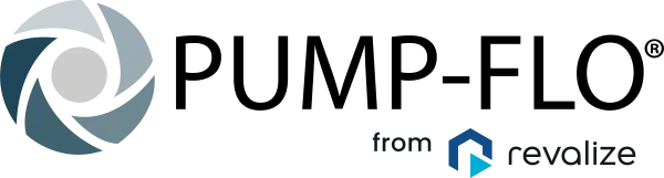 PUMP-FLO logo with a circular design on the left and the words from revalize below a small blue geometric icon.