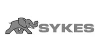 Gray logo featuring an elephant walking to the left next to the word SYKES in bold, uppercase letters.