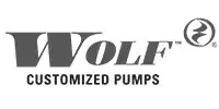 Wolf Customized Pumps logo with stylized WOLF text and a circular wolf head icon on the right.
