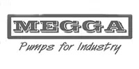 Logo with the word MEGGA in bold, stylized letters inside a rectangle, above the phrase Pumps for Industry in script font.
