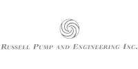 Russell Pump and Engineering Inc. logo with a circular swirl design centered above the company name in serif font.