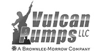 Logo for Vulcan Pumps LLC, a Brownlee-Morrow company, featuring a silhouette of a statue holding a spear and hammer.